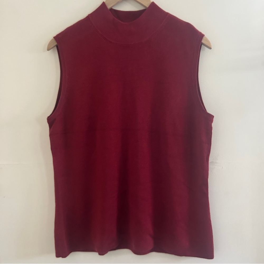 Vintage Sleeveless Mockneck Silky Red Top
